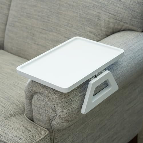 Shamrock Home Bamboo Trayble Couch Arm Table, Clip On Tray Sofa Table for Couches. Sofa Arm Tray, Armchair Table for TV Dinners, Remotes, Drinks and Snacks - 13.75 x 9.5inch, White