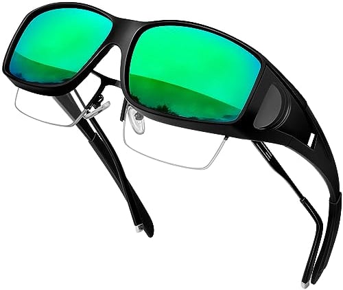 KANASTAL Überbrille Sonnenbrille Herren und Damen Verspiegelt Grün Überziehbrille für Brillenträger Fahrradbrille Überzieh Sonnenbrille UV400 Schutz