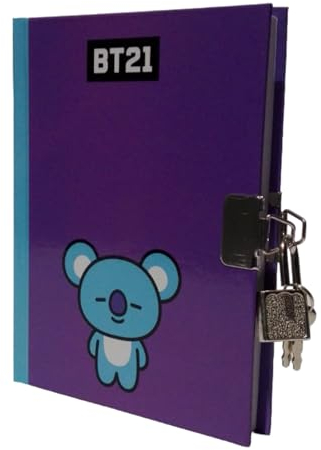 Kalender kompatibel mit Schule Tagebuch BT21 Lila Koala mit Vorhängeschloss 15 x 11 cm Sonderausgabe