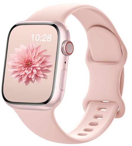 AMSKY Silikon Band Kompatibel mit Apple Watch Armband 40mm 46mm 44mm 45mm 41mm 42mm 38mm 49mm Damen Herren, Sport Gummi Kompatibel mit iWatch Armband Series 10 9 8 7 6 5 4 3 2 1 Se Ultra, Rosa Sand