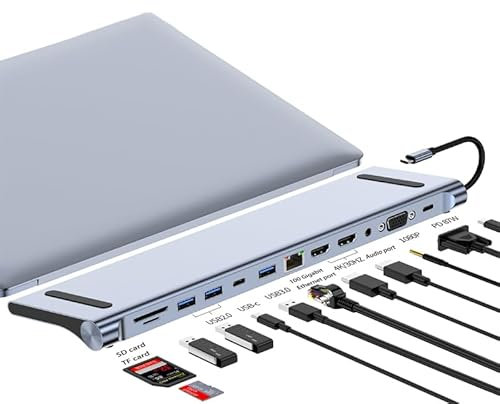 Station d'accueil pour Ordinateur Portable Support D'ordinateur Portable avec HBU 12-en-1 Docking Station vers Dual Displayport HDMI Peut être Utilisé comme Support D'ordinateur USB Driver Lecteur