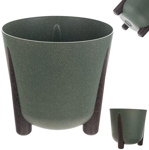 KADAX Übertopf mit Inneneinsatz, Blumentopf aus Kunststoff, Runder Pflanztopf, Dekorativer Blumenübertopf für Innen und Außenbereich (Grün, 26cm)