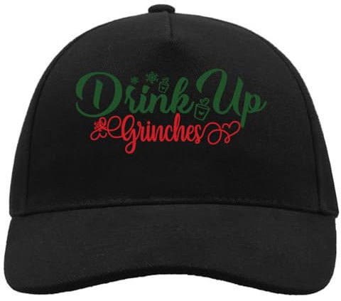 Drink Up Grinches Baseball Trucker Cap mit Schnalle, bequem, Unisex, gebürstete Baumwolle, Schwarz, Schwarz , Einheitsgröße