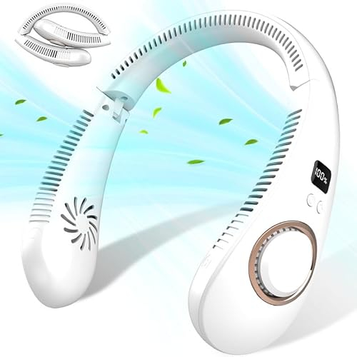 Kouric Ventilador Cuello Portátil Plegable,Ventilador de Cuello Viento Arriba y Abajo,Ventilador Portatil Cuello 4 Velocidades,Mini Ventilador de Cuello,Ventilador para el Cuello-Blanco