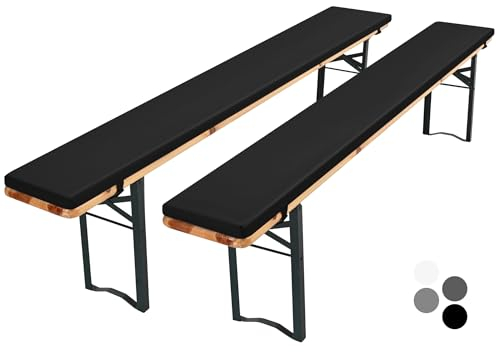 Pesonlook 2er Pack Bierbankauflagen gepolstert für Bierzeltgarnitur, Bankauflage mit Reißverschluss, 220 x 25 x 3 cm, gepolsterte Bierbankauflagen für Biertisch und Party (schwarz, wasserabweisend)