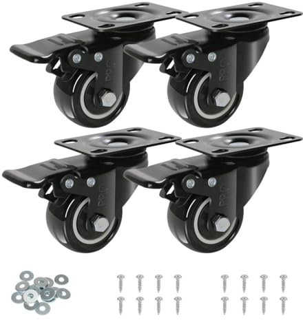 .PRO Heavy Duty 50mm Swivel Trolley Caster Wheels Up To 300KG Load - Industrial Strength Furniture Moving Casters with Screws, Bolts, Locking, Non-Marking (All 4 Wheels With Brakes)
