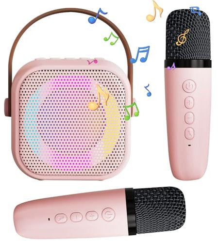 Oskuglin Karaoke per bambini, karaoke con microfono, microfono bluetooth con 2 Microfono, Portatile Karaoke Microfono con Cambio di voce e Luci LED, Altoparlante Bluetooth con Microfono (rosa)