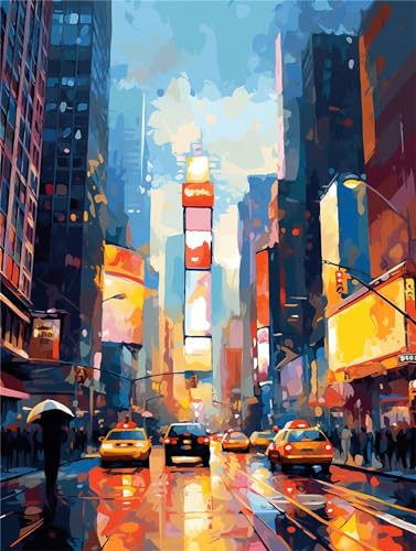 Malen nach Zahlen für Erwachsene, DIY New York Malen nach Zahlen Kunst-Set, Landschaft DIY Erwachsene Vorgedruckte Leinen Leinwand Ölgemälde, Malen Nach Zahlen ab 7 Jahre Mädchen, Ohne Rahmen 40x50cm