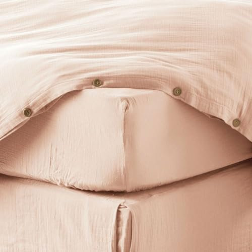 Drap Housse 180x200 cm en Gaze de Coton Guimauve