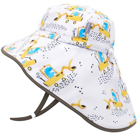JANGANNSA Toddler Sun Hat Kids Beach Hat with Neck Flap Baby UV Protection Summer Hat Toddler Hat UPF 50+ Wide Brim Sut Hat Boys Girls(5-12T)