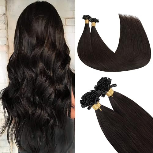 GOO GOO Bonding Extensions Echthaar, Echthaar Extensions Bondings, 40cm 50g 50 Strähnen Extensions Echthaar Bondings, U Tip Hot Fusion Keratin Haarverlängerung Echthaar, 2 Dunkelbraun