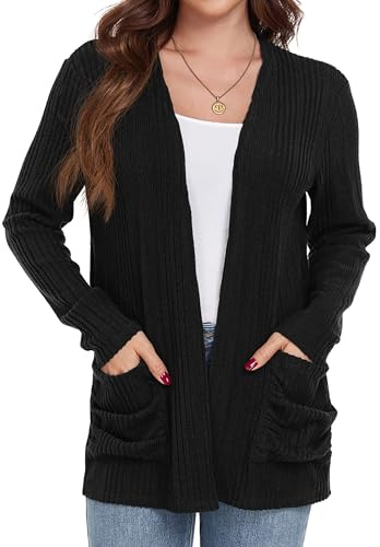 GRECERELLE Womens Cardigans Lightweight Casual, Black, XL