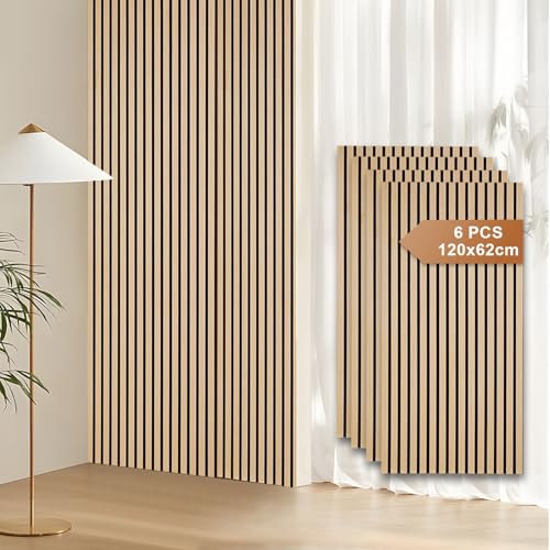 Fiqops 6X Akustikpaneele Holz 120x60cm Wandpaneele aus Holzfunier und Filz,Holzpaneele Eichenholz,Wandverkleidung holz für Studio und Zuhause Innenwanddekoration – Großflächige Abdeckung