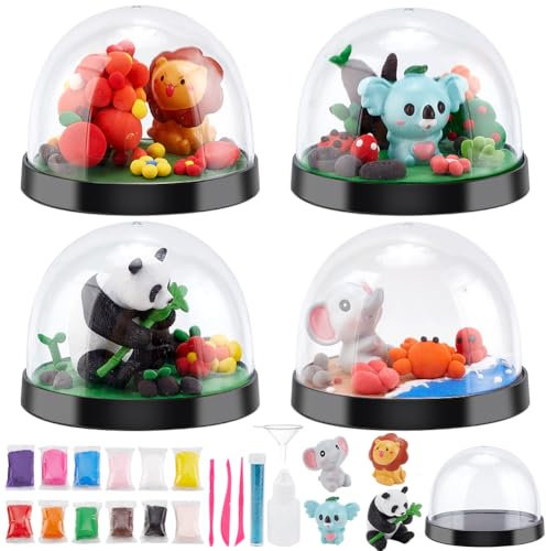 WEBEEDY DIY Tierthema Schneekugel Bastelset 4 Set Machen Sie Ihr Eigenes Globus Set Mit 4 Stück Panda Elefant Löwe Koala Figuren Ornament Modellierhandwerk Für Geburtstagsdekoration