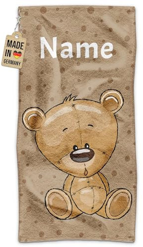 PR Print Royal Kinder-Handtuch mit Name personalisiert - Bär - Geschenk für Jungen & Mädchen, Tier Geschenke, Kindertag, Schwimmunterricht | Handtuch Personalisieren 140 x 70 cm