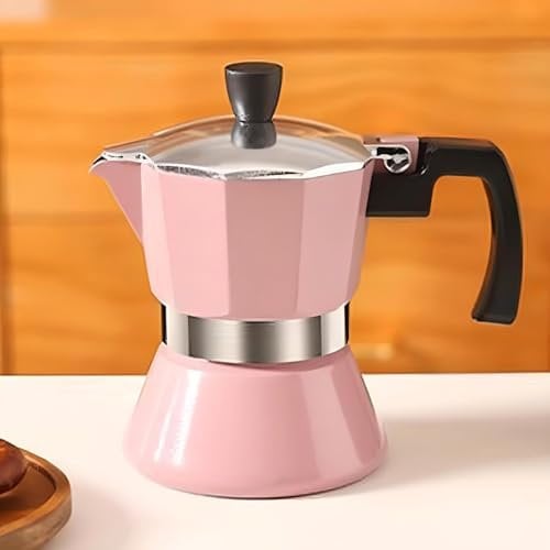 Werwing Coffee Pot,10 oz Moka Pot Italian Coffee Maker,Stovetop Espresso Maker 6 Espresso Cup,Camping Espresso Maker Manual Cuban Coffee Percolator for Cappuccino or Latte (Pink)
