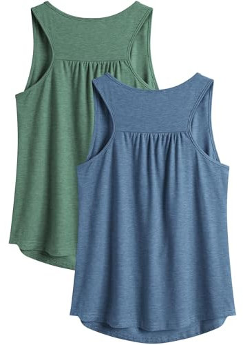 PINSPARK Sport Tank Top Damen Workout Tanktops Racerback Ärmellose Leichte Oberteile Sommer Sporttop Lauftop Yoga Gym Shirt Fitness Running Armeegrün und Navy Blau S