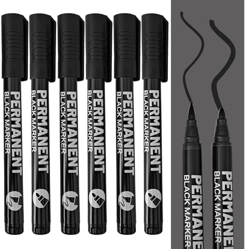 Permanent Marker,6 PCS Schwarz Permanentmarker Wasserfest für Kartons Hefte | Glanzlackmarker Kalligraphie Schwarz Metallic Wasserfest,Acryl Farben zum Malen auf Leinwand, Malpapier und Holz