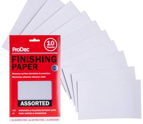 ProDec 10 Sheets Assorted Grades Finishing Paper for Sanding Between Coats of Paint or Varnish, Compatible with Machine Sanders & Hand Sanders, 9 x 5.5,230x140mm