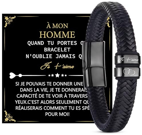 Merclix Idee Cadeau Homme Original Utile Amour Bracelet Homme Cuir Cadeau Saint Valentin Copain Mari Anniversaire St Valentin Noel