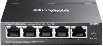 TP-Link Switch PoE Omada 5 porte Gigabit Easy Managed, budget 65W, conforme PoE+, distanza fino a 250 m, ripristino automatico, VLAN, prevenzione loop, senza ventola (ES205GP)