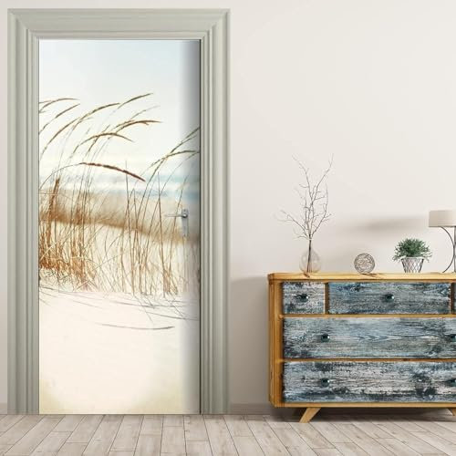 Tizhweqo Pegatina Puerta Playa Pegatinas para Puertas Malas Hierbas Adhesivo Vinilo 3D Puerta Pegatina Pared Murales Papel Pintado Poster para Sala de Baño Decorativos 80x200 cm a5681
