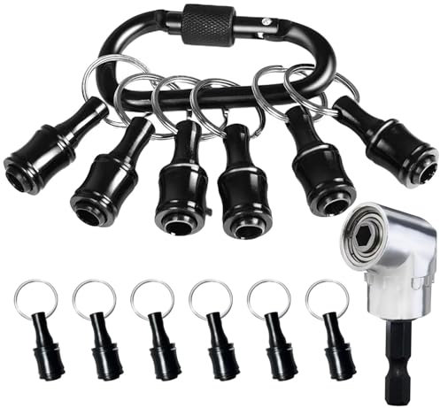 Drill Bit Holder Keychain - 8 Pack 1/4 Inch Hex Bit Holder Keychain with 105° Right Angle Drill & Black Carabiner Portable Screwdriver Bit Holder Drill Bit Organizer for Nut Driver, Screw & Drill Bits