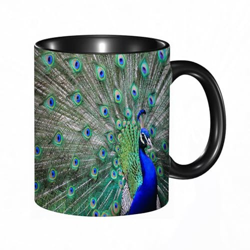HRRASFAZF Tasse Kaffeetassen,Große 330ml Mit Henkel 100% Handbemalt kaffeebecher porzellan,der prächtige männliche Pfau,Frauen,Jahrestag,Muttertag