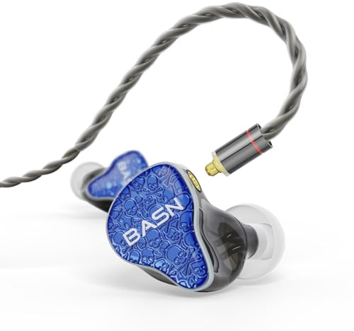 BASN Bmaster5 in Ear Monitors, 5 Drivers Drummer Headphones with Powerful Bass, Noise Isolation IEM Earbuds with Detachable MMCX Sliver-Plated OFC Cable for Musicians (Sapphire Blue, MMCX)