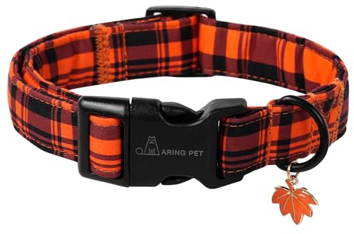 ARING PET Halloween Hundehalsband, Herbst Orange Kariert Hundehalsband mit Schnellverschluss aus Kunststoffschnalle, Bequemes Baumwoll Halsband für Jungen und Mädchen Hunde