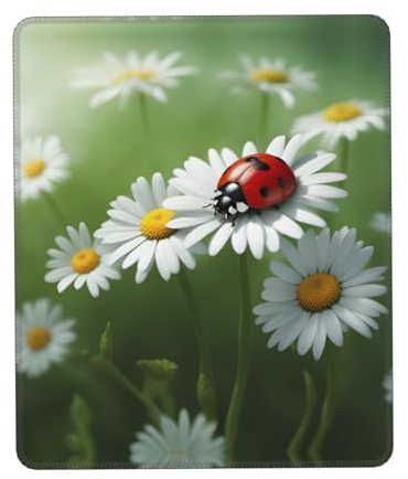 Grand tapis de souris imprimé coccinelle en marguerites, tapis de souris lavable pour ordinateur portable ou ordinateur de bureau