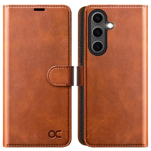 OCASE Kompatibel für Samsung Galaxy 25 FE 5G Hülle Premium Lederhülle Klappbar RFID Hehutzhülle Tasche Magnet Kartenfach Standfunktion Klapphülle Hehutzhülle für Samsung Galaxy 25 FE Hellbraun