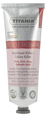 TITANIA Hornhaut Killer Fußcreme, Peeling-Effekt – Intensiv glättend mit Urea, Salicylsäure & Milchsäure – Naturkosmetik, Vegan, mikroplastikfreie Rezeptur, 75 ml Aluminiumtube