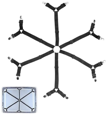 Zhushishunyi Attache Drap Housse Réglable, 6 Façons Tendeur Drap Housse élastique avec 12 Pinces, Bretelles Sangle Draps de Housses, Attaches pour Matelas et Draps-Housses, Maintien(Noir)
