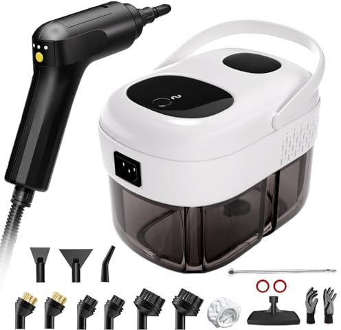 Dampfreiniger Handgerät mit 3-stufig verstellbarem Griff, 15s Aufheizzeit, 1,4L Tank, Dampfreiniger für Alles, Vielseitiger Hochdruck Steam Cleaner für Küche, Bad, Auto, Boden, Fenster & Polster