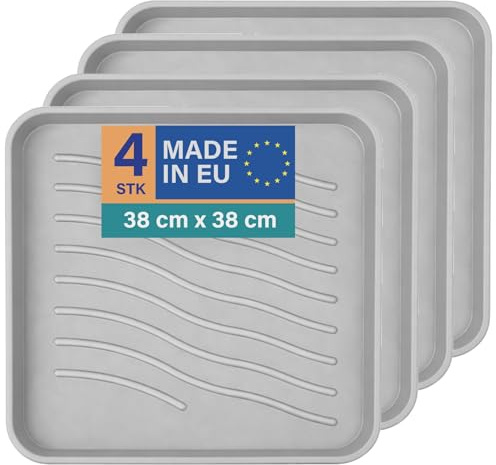 Bestlivings Schuhabtropfschale 4er-Pack, 38x38 cm, Hellgrau, wasserdicht | Kompaktes Format, hoher Rand, robuste Schuhwanne aus Kunststoff, leicht abspülbar, Universalablage für Haus, Tier & Garten