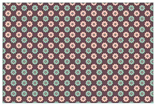 Wallario Küchenrückwand selbstklebend 90 x 60 cm, Motiv: Muster mit grünen und rosa-farbenen Blüten | Spritzschutz abwischbar & pflegeleicht