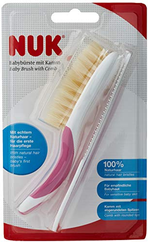 Nuk Brosse pour Bébé 100 % Poils Naturels avec Peigne à Dents Arrondies Rose