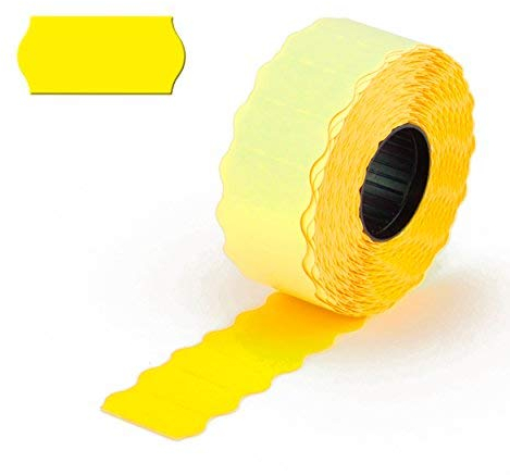 POKORNYS – 9.000 selbstklebende Etiketten für Preisauszeichner (gelb / 26x12mm) I Kennzeichnung mit Preis, Datum, Artikelnummer, MHD, Gewicht I Preisetiketten für Handauszeichner mit Wellenrand
