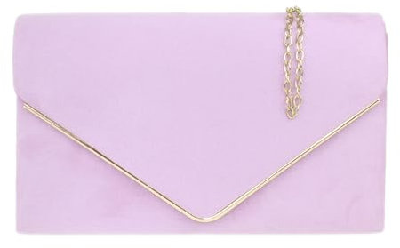 Girly Handbags Womens Faux Suede Clutch Bag Envelope Metallic Frame Handbag Lilac