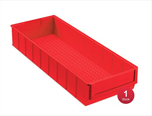 aidB Industriebox, 500x183x81 mm, breit, rot, robuste Aufbewahrungsbox aus Kunststoff, stapelbare Lagerbox, ideal für die Industrie