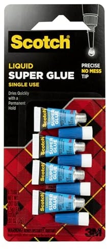 Scotch Super Glue Liquid, confezione da 4 tubetti monouso, 0,5 once ciascuno, formula liquida ad asciugatura rapida (AD114)