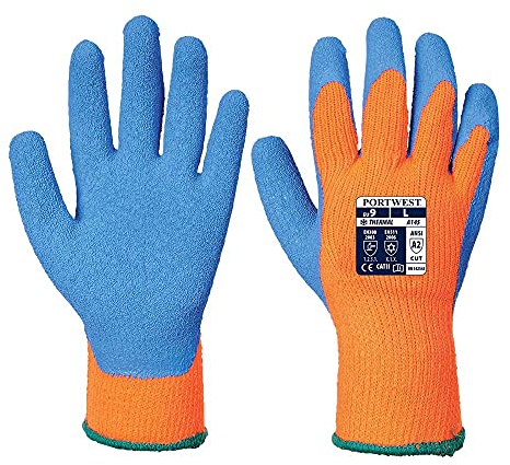 Portwest A145 Cold Protection Grip Glove - Latex Orange/Blue, Medium