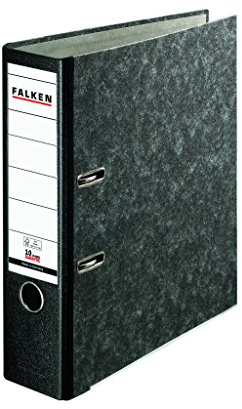 Original Falken Recycling Plus Ordner Wolkenmarmor. Made in Germany. 8 cm breit DIN A4 schwarzer Rücken mit Wechselfenster Ringordner Aktenordner Briefordner Büroordner Pappordner Schlitzordner
