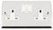 Socket 2 Gang - Polished Chrome - Classic - White Insert Plastic Switch - 13A Double Wall Plug Socket