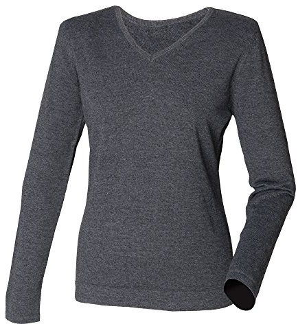 Henbury Womens/Ladies 12 Gauge Fine Knit V-Neck Jumper/Sweatshirt (M) (Grey Marl)