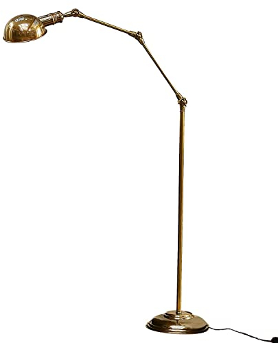 LOBERON Stehlampe Tulsa, Klares Design im Bauhaus-Stil, Industrial-Look, Nostalgisch Anmutende Details, Antik-Finish, Wohn-Accessoire, Stehleuchte, messing