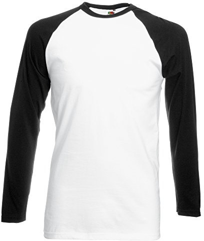 Fruit of the Loom Men's Baseball Long-Sleeved T-Shirt, White/Black, S