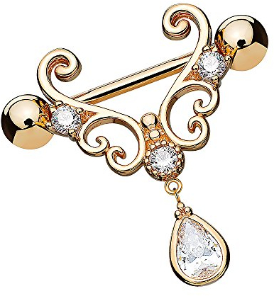 Piersando Brustwarzen Piercing Intimpiercing Nippelpiercing Brust Nippel Intim Brustwarzenpiercing Barbell Schild Tribal mit Tropfen Kristall Rosegold
