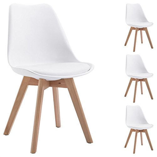 IDIMEX Esszimmerstuhl Abby, Stuhl Esszimmer Küchenstuhl Esstischstuhl Polsterstuhl, aus Kunststoff, Retro Design, im 4er Set, in weiß